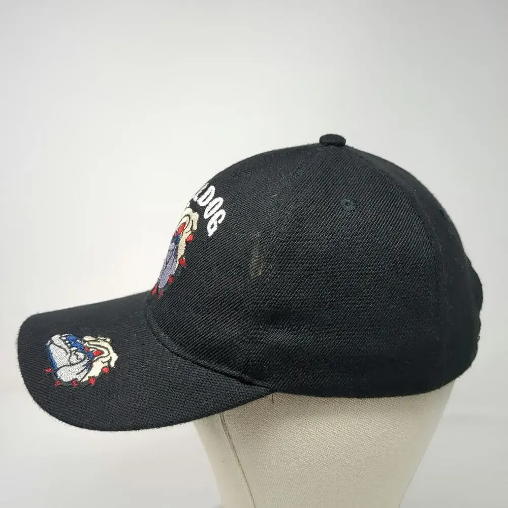 Black Baseball Cap One Size Bulldog Mascot Embroidered Strapback Adjustable Hat